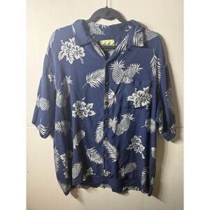 Vintage Silk Traders Blue Pineapple Hibiscus Hawaiian Aloha Shirt Men's Size L